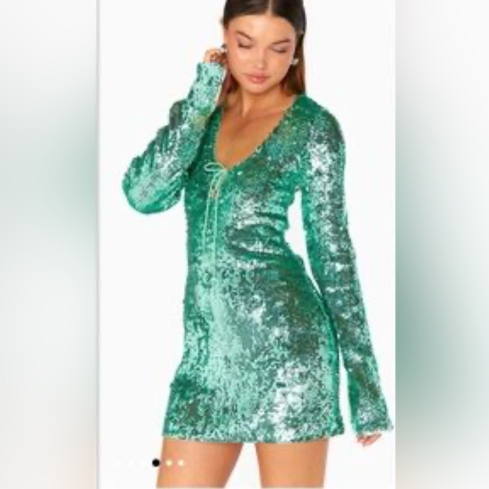 Show Me Your Mumu Emerald Sequin Mini Dress Small NWT Long Sleeve